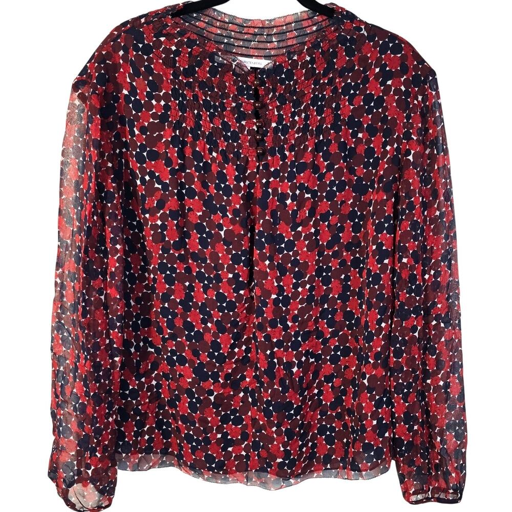 Diane Von Furstenberg Aleni Blouse Women's 4 Red Silk Circle Print Classic Glam